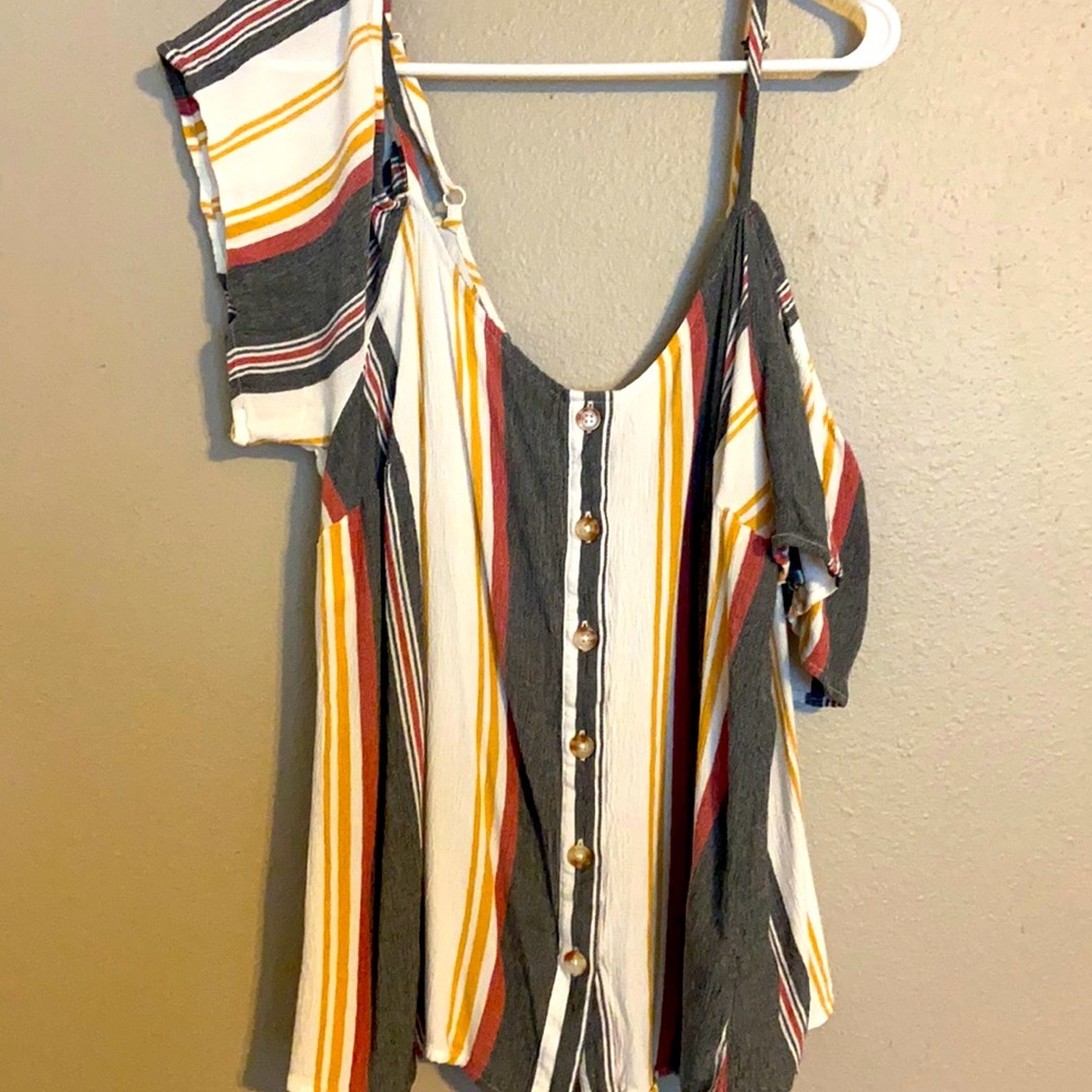 Size 2 torrid off shoulder blouse stripes buttons